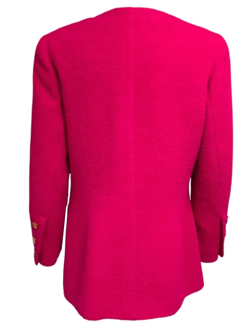 CHANEL VINTAGE HOT PINK BOUCLE WOOL TWEED JACKET WITH GOLD CC LOGO BUTTONS